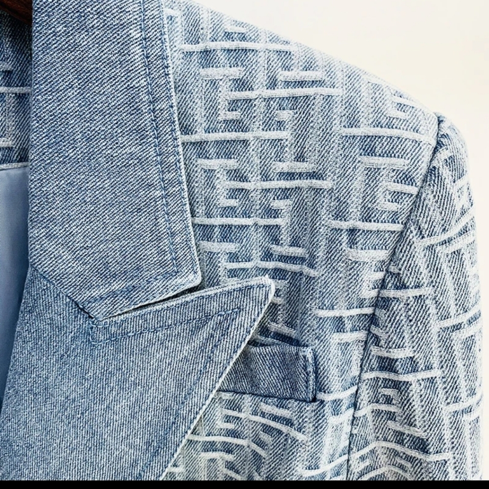 ❤NWT Double Breasted Jacquard Denim fully lined Blazer XL - Picture 6 of 10